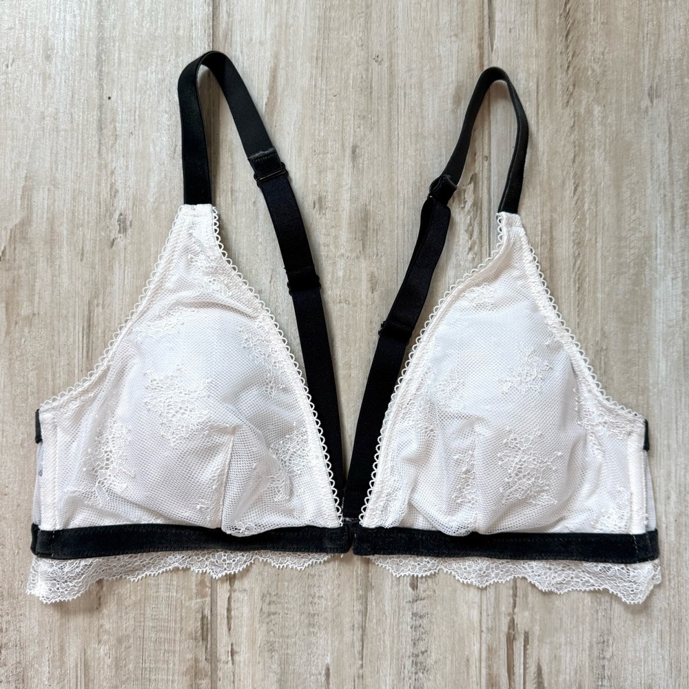 Victoria Secret creamy white and black lace bralette with adjustable straps